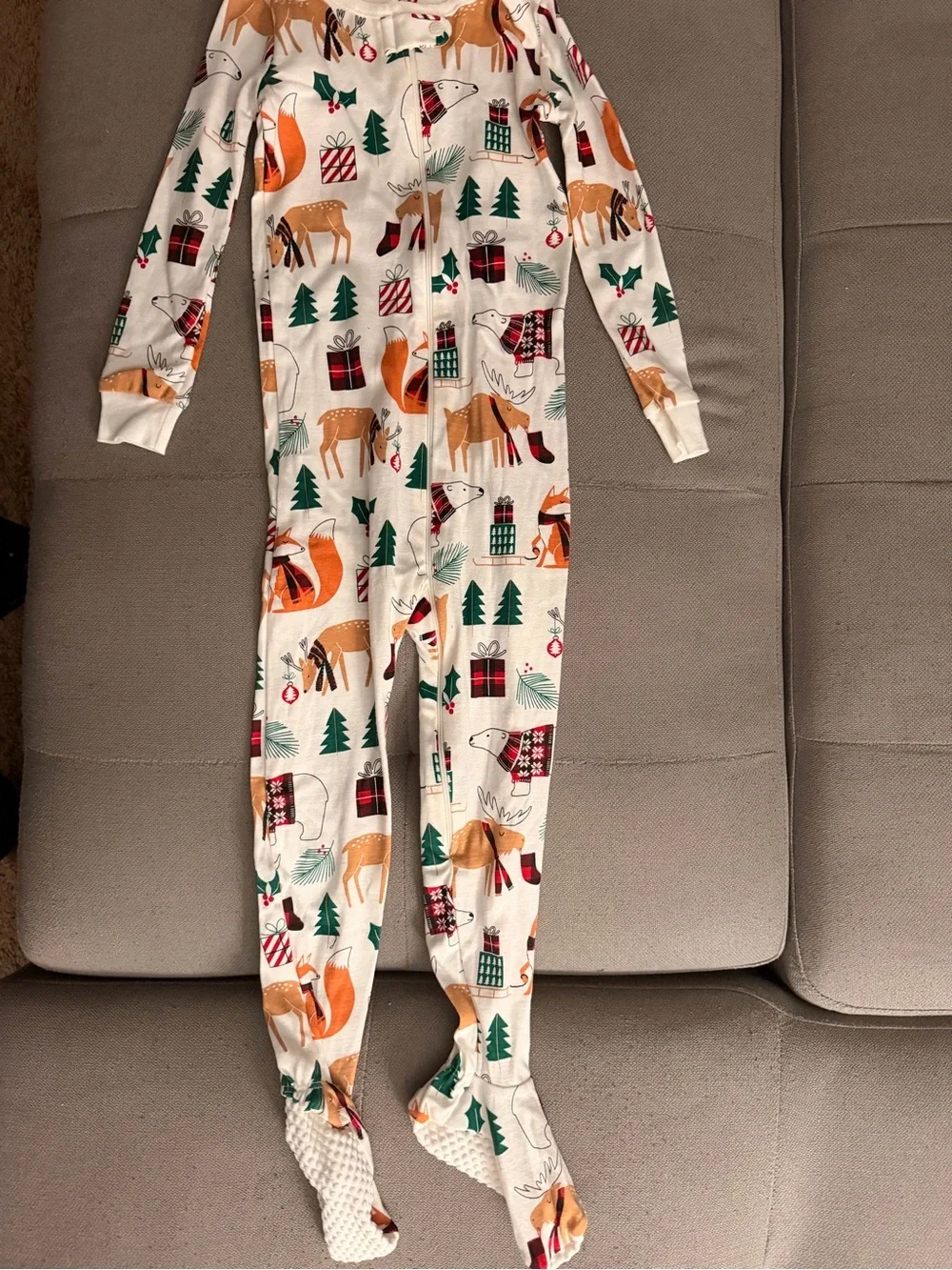 PJ Salvage Kids White Holiday Animal Print One-Piece Pajamas